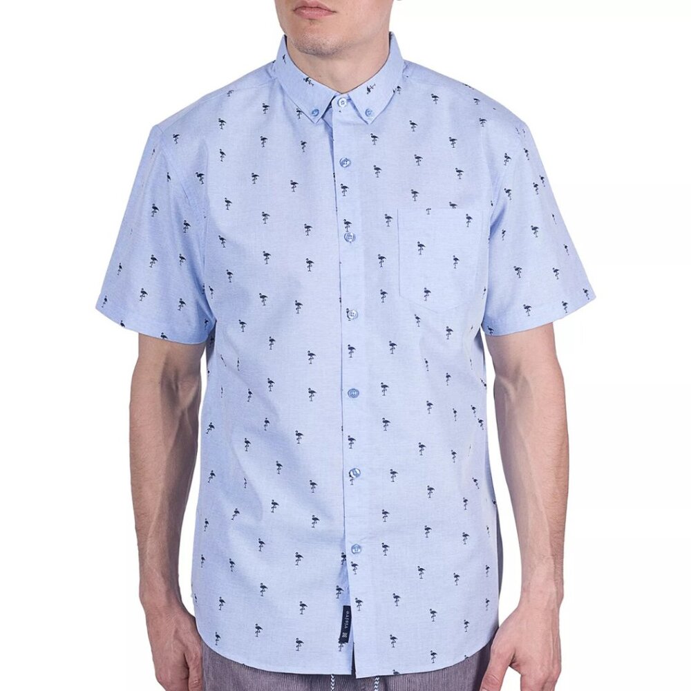 Visive Clothing Beach Vibes Flamingo Print Short Sleeve Button-Down Shirt